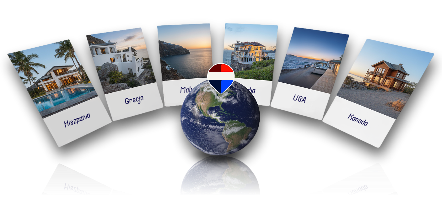 Domy wakacyjne w pięciu krajach na świecie. Symbolizuje to międzynarodowy zasięg sieci REMAX