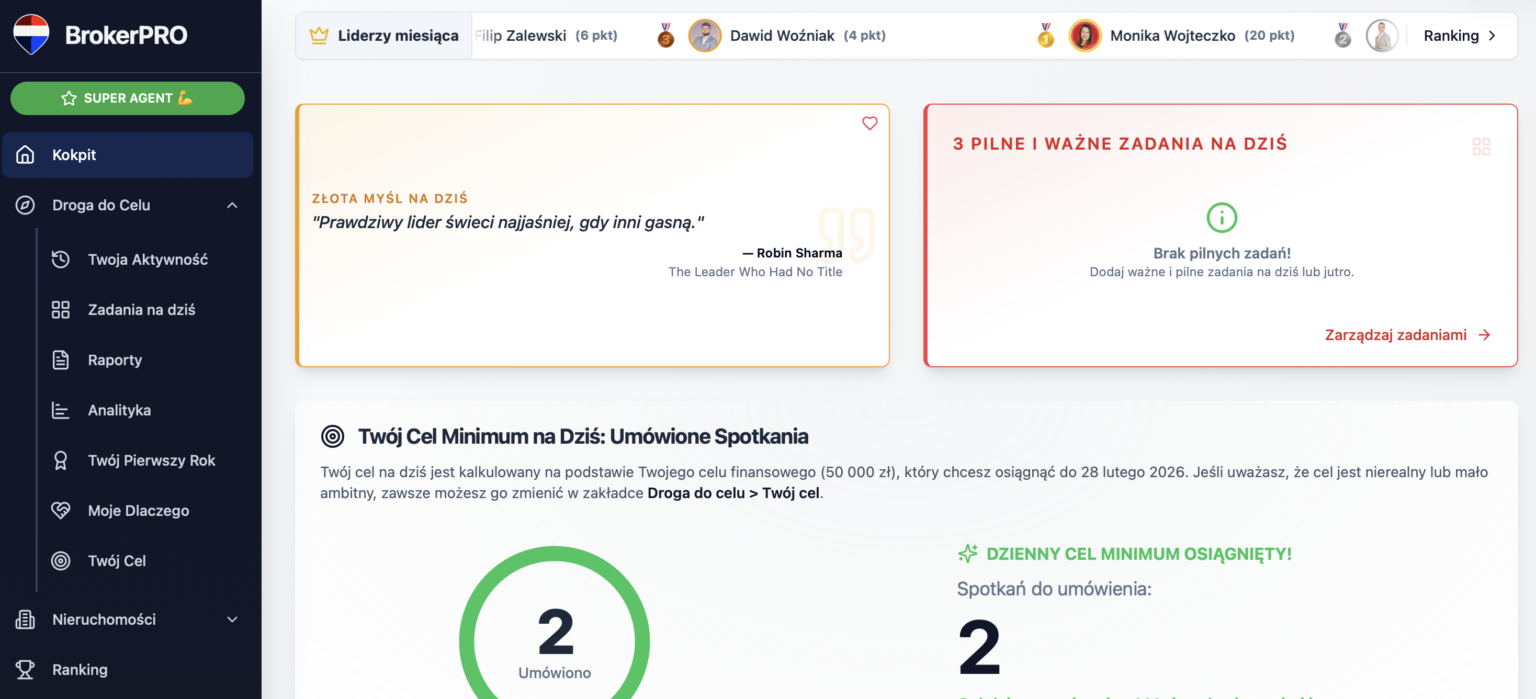 Aplikacja BrokerPRO: kokpit i zadania na dziś