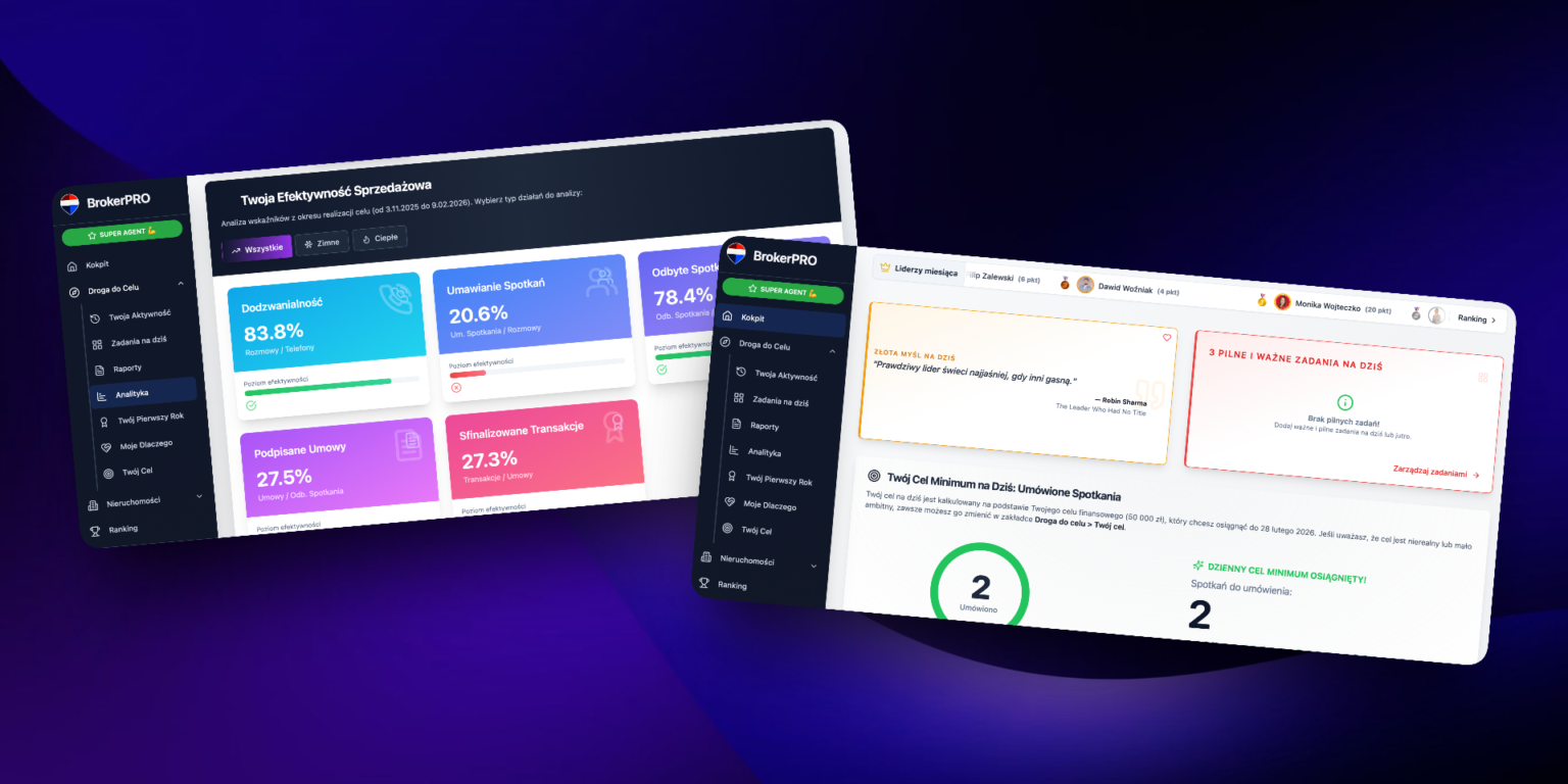 Zrzuty ekranu z aplikacji BrokerPRO