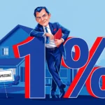 Mężczyzna przy liczbie 1% przed domem.