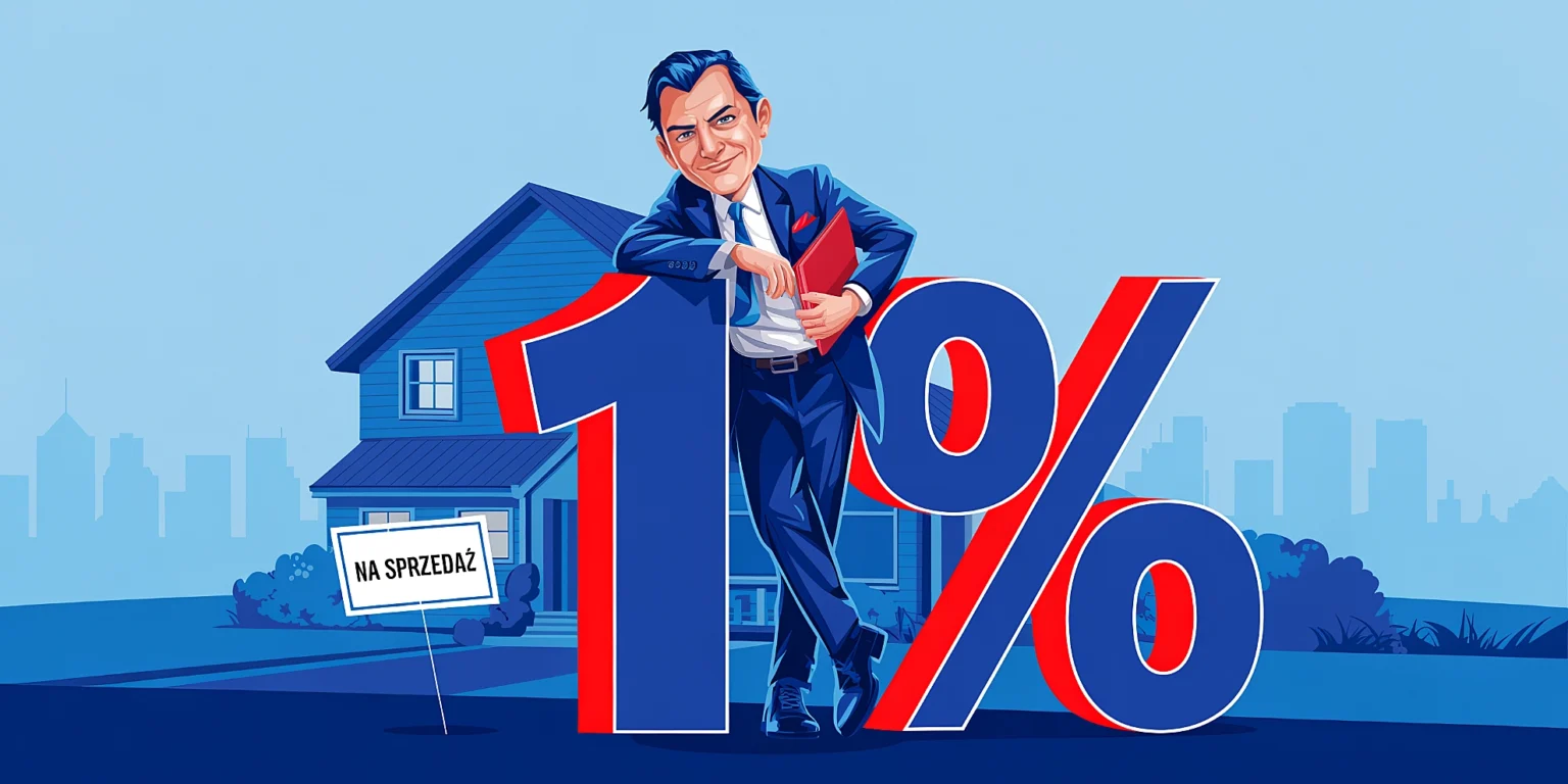 Mężczyzna przy liczbie 1% przed domem.