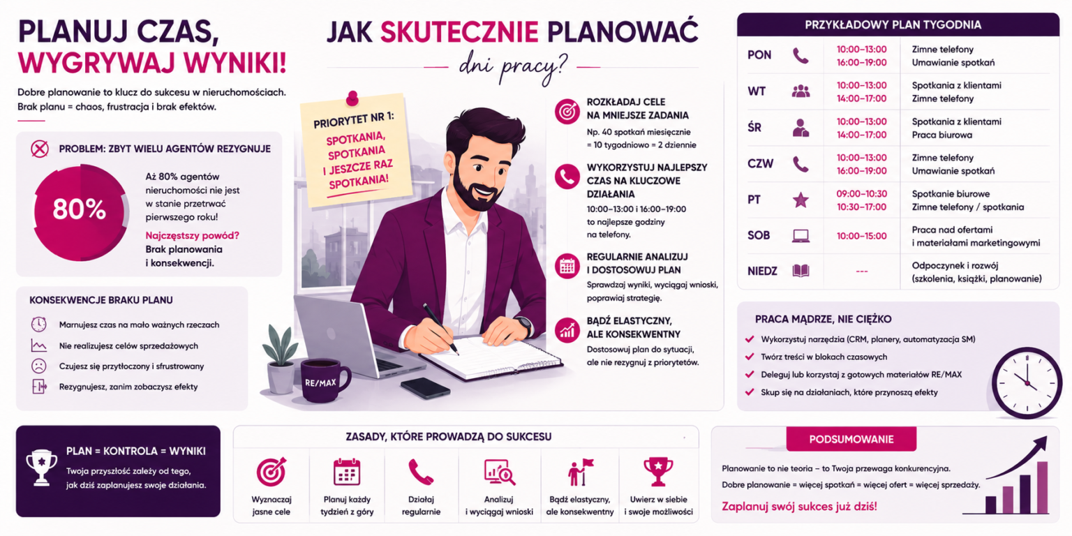 Infografika o skutecznym planowaniu dni pracy agenta