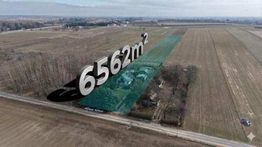 Działka rolna 6562 m2 z domem, widok z drona
