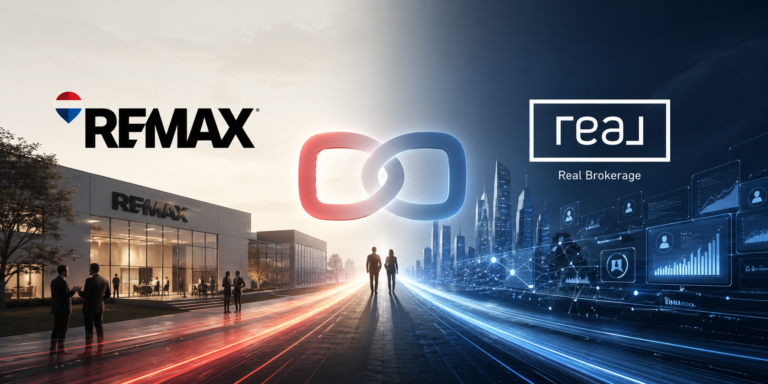 Logotypy RE/MAX i Real Brokerage w mieście