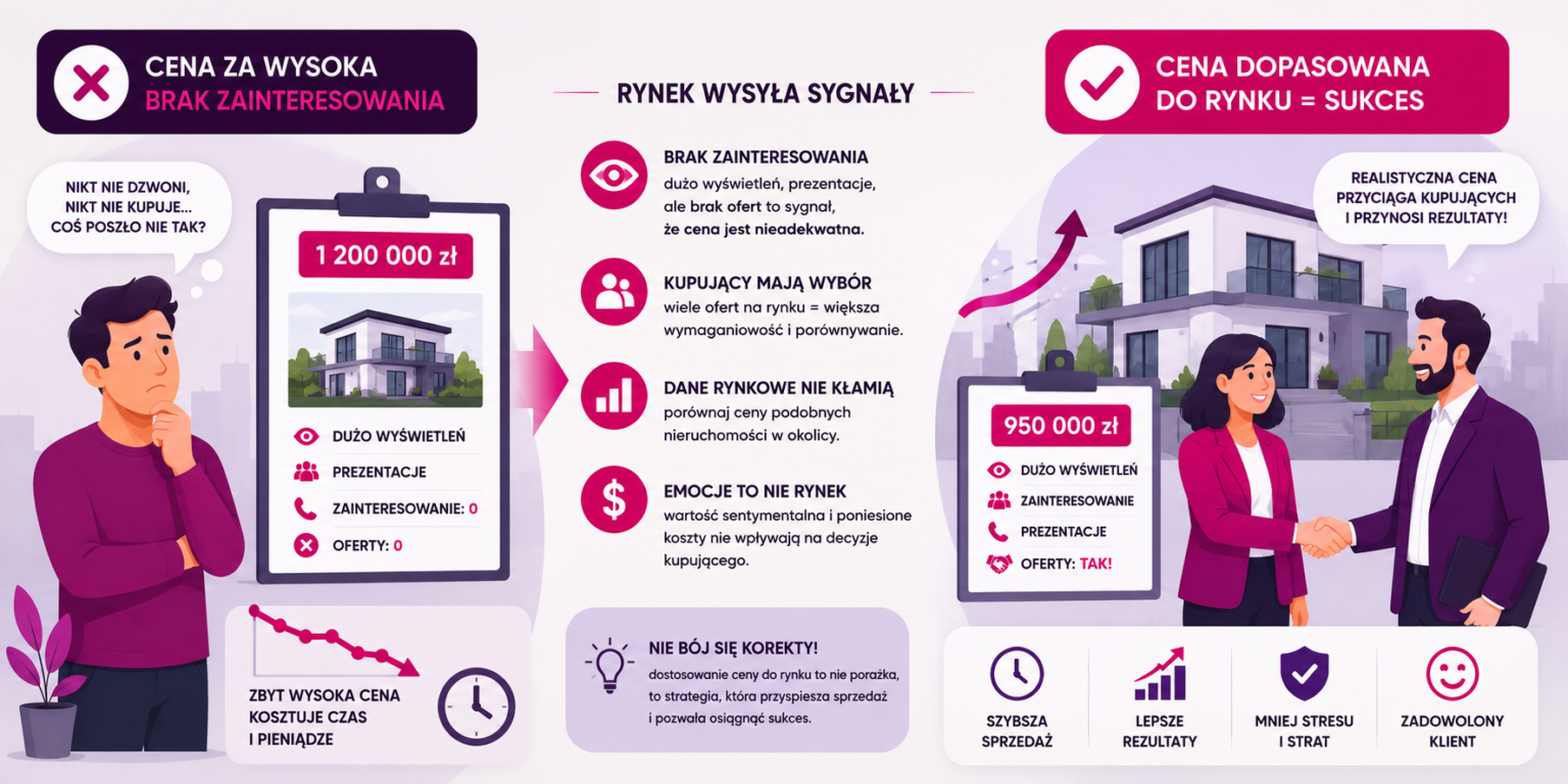 Infografika o dopasowaniu ceny nieruchomości do rynku