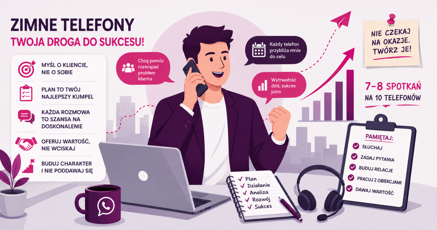 Ilustracja sprzedawcy prowadzącego rozmowę telefoniczną przy biurku