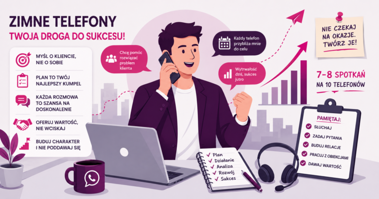 Ilustracja sprzedawcy prowadzącego rozmowę telefoniczną przy biurku